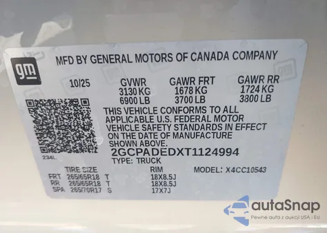 2026 Chevrolet Silverado 1500 2Wd Short Bed Rst из США, поврежденный, VIN 2GCPADEDXT1124994